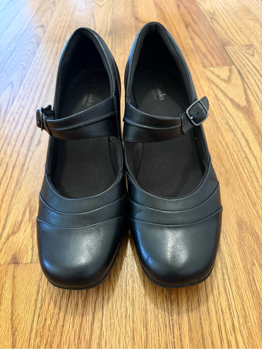 Clarks Black Mary Jane Block Heel Shoes - Picture 2 of 7